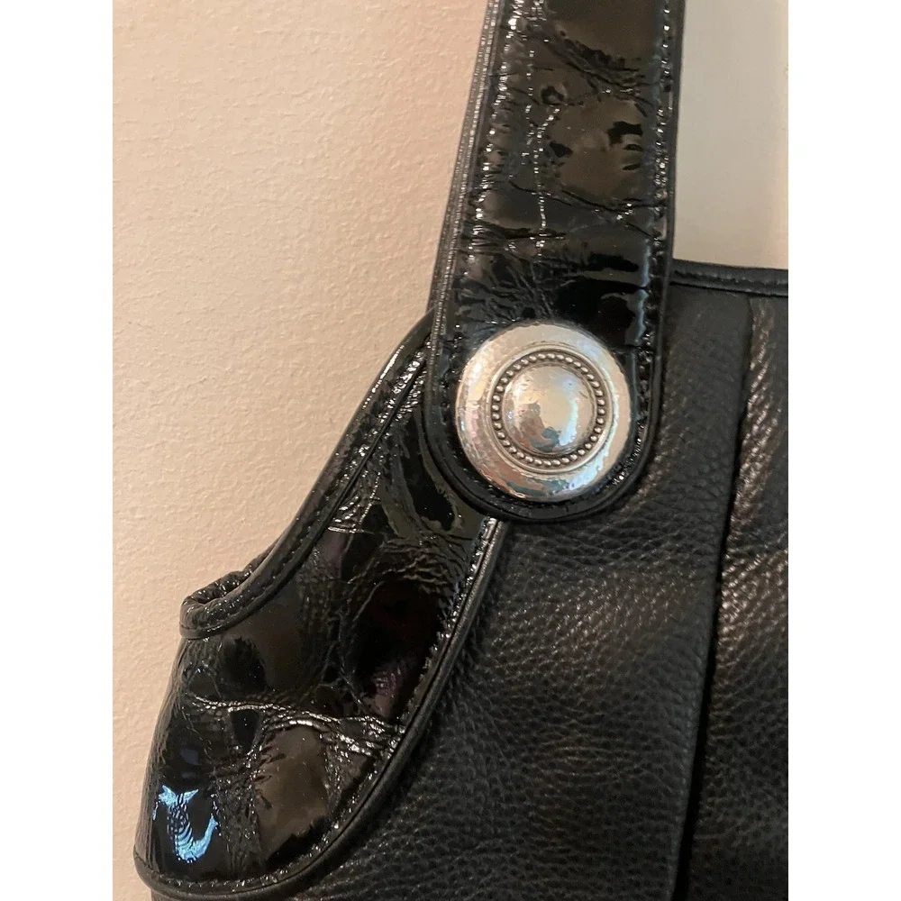 Brighton Purse Black‎ Pebbled Pleated Shoulder Bag Silver Large